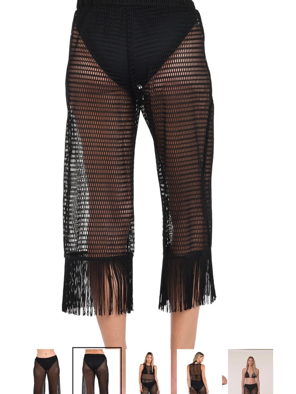 La Blanca Black Crochet Fringe Beach Pants